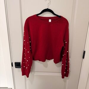 H&M Red Sweatshirt with Pearl Details